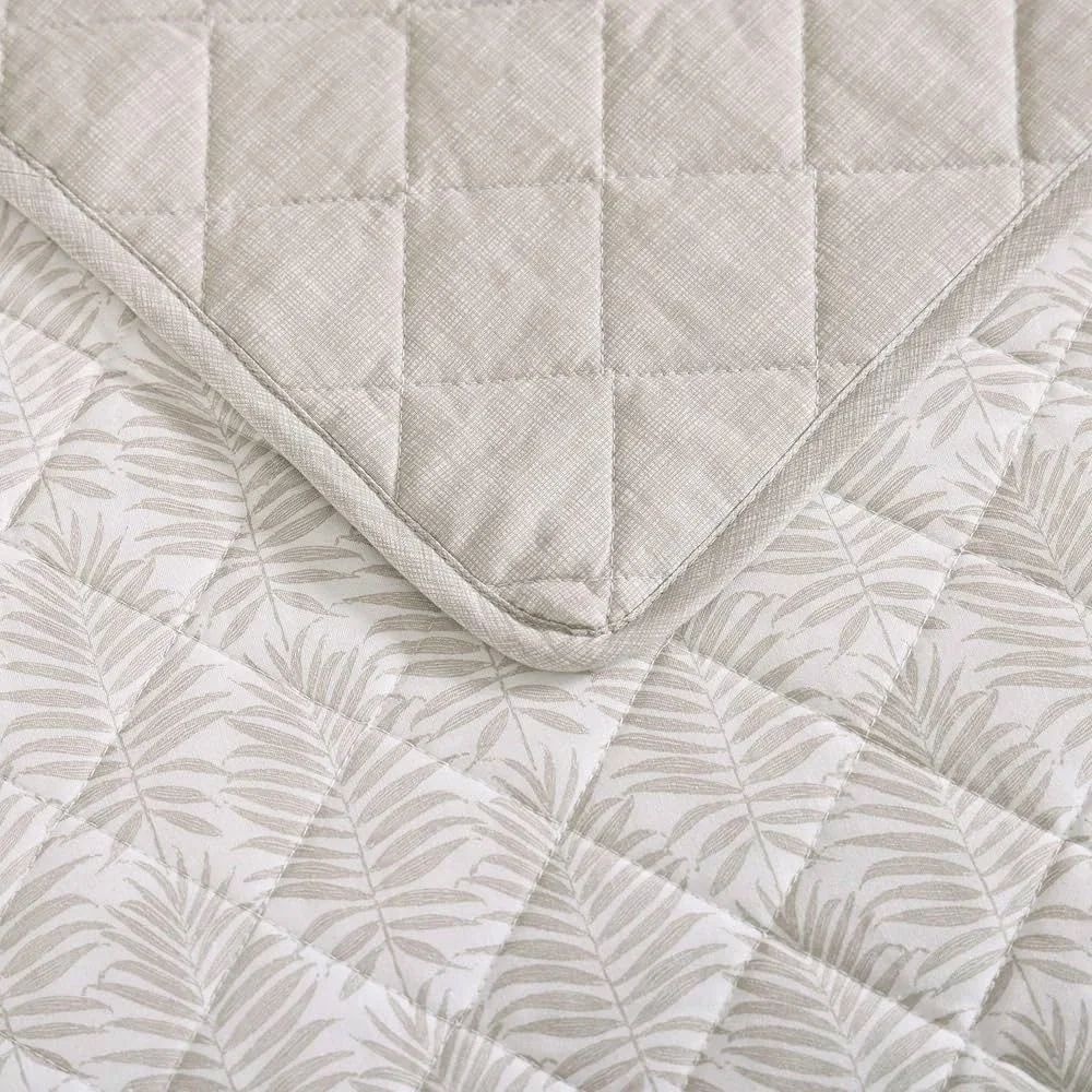 Tommy Bahama Queen Quilt Set, Reversible Cotton Set Shams,Frond Leaf Khaki,Queen